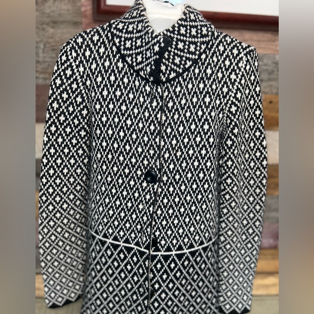 Cocogio Made In Italy Black & White Knit Coat Sweater-Size - Picture 3 of 7